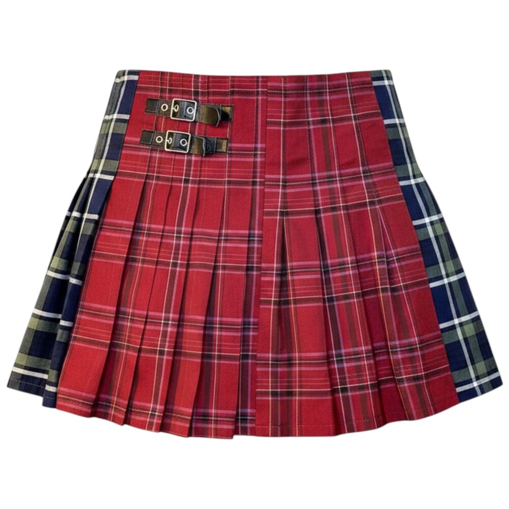 No Boundaries NOBO Red Navy Plaid Pleated Mini Skirt Women's Junior's XXL
